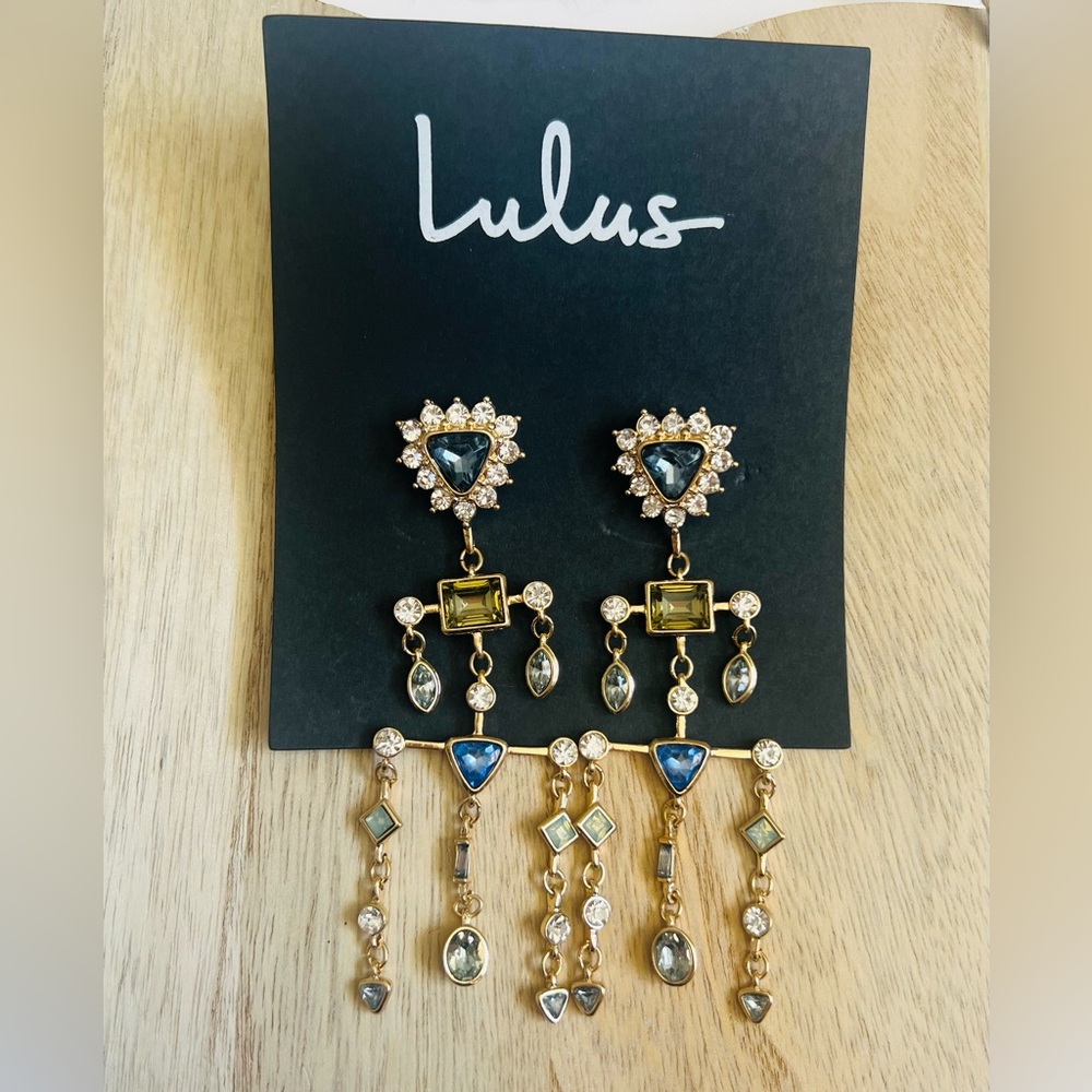NEW Lulu's Gold and Blue Statement Earrings✨